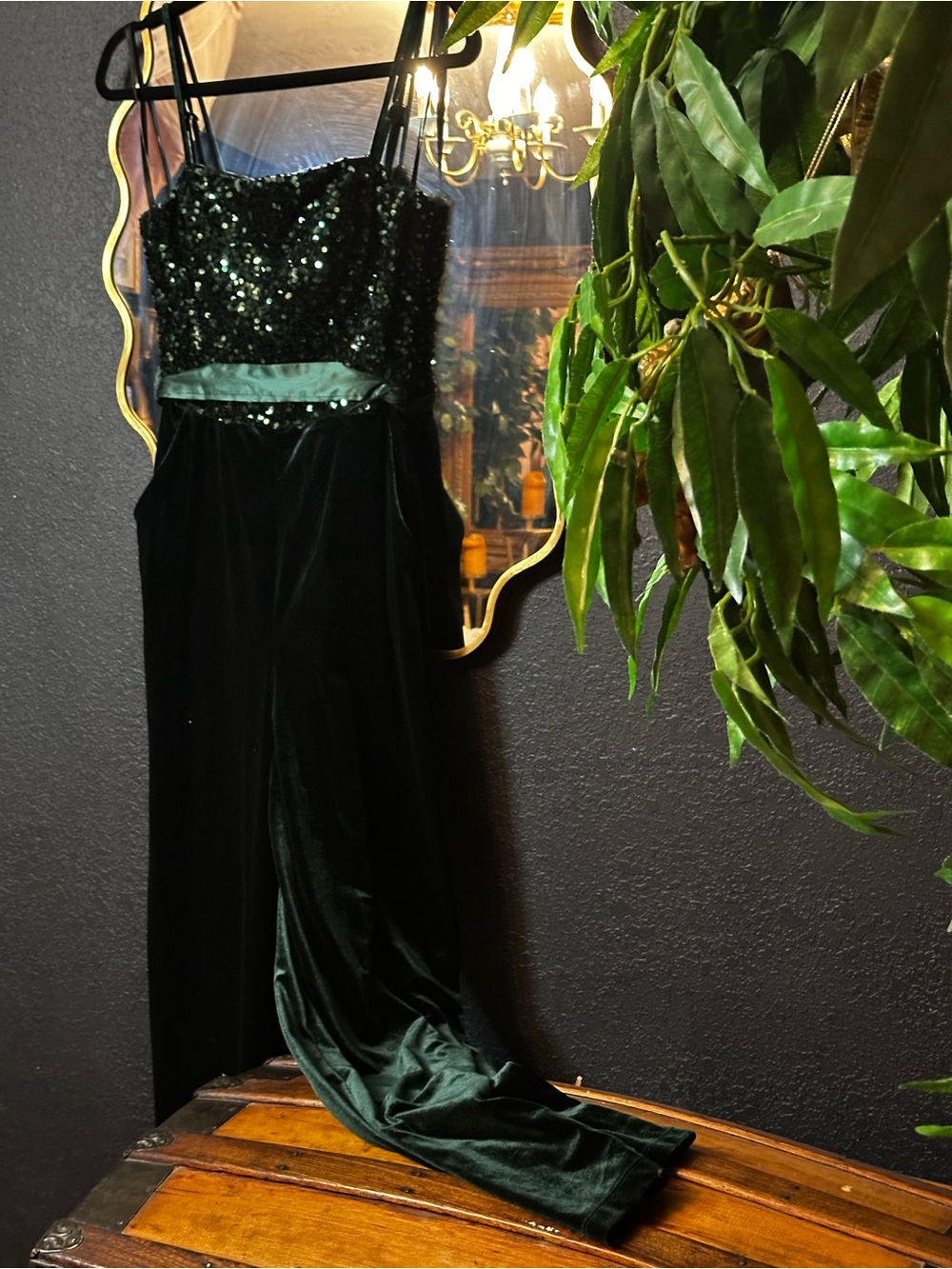 Emerald Green Velvet Sequin pantsuit